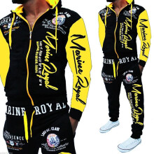 (Yellow, 3XL) Unisex Jogging Suit Trousers Jacket Sports Sets Tracksuit Fitness Partner