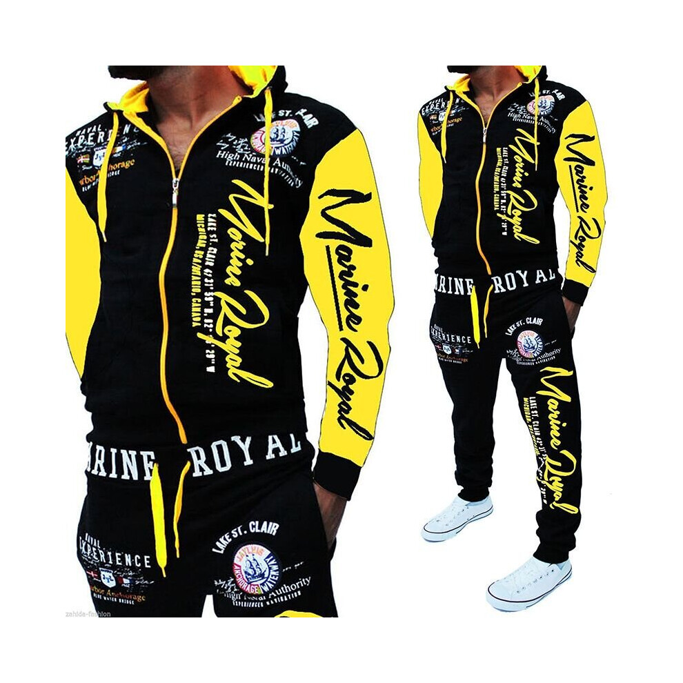 (Yellow, 3XL) Unisex Jogging Suit Trousers Jacket Sports Sets Tracksuit Fitness Partner