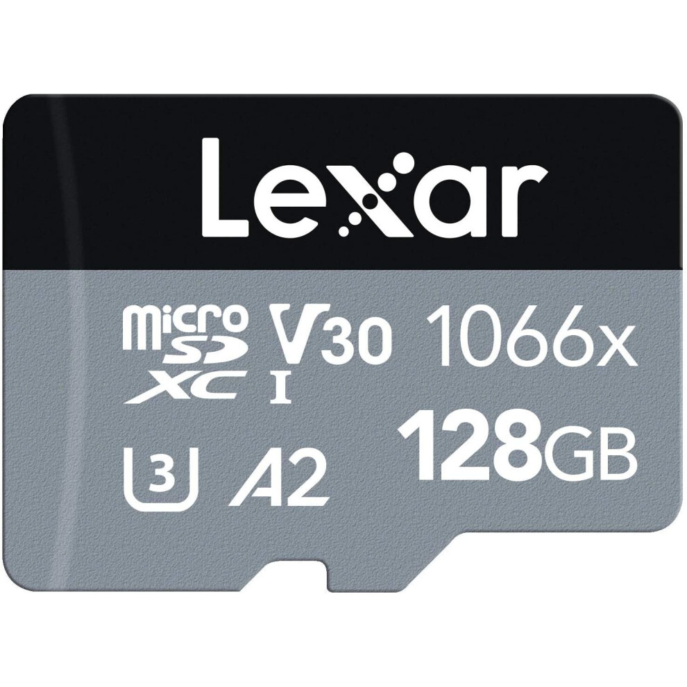 Lexar Professional 1066x 128GB microSDXC UHS-I Card w/ SD Adapter SILVER Series, Up To 160MB/s Read (LMS1066128G-BNAAG)