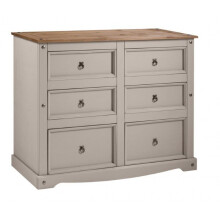 Corona Grey Wax 6 Drawer Large Wide Chest Of Drawers Solid Wooden Pine