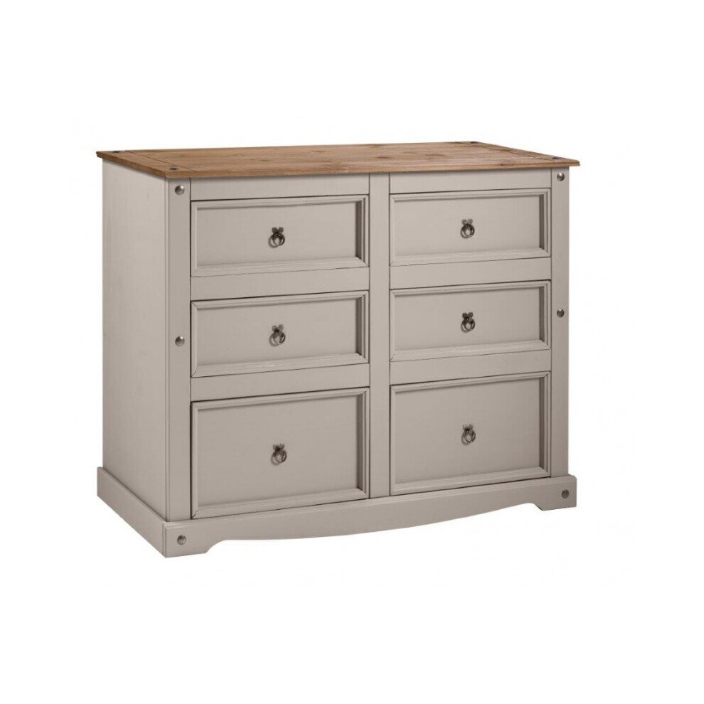 Mercers Furniture Corona Grey Wax 6 Drawer Large Wide Chest Of Drawers Solid Wooden Pine