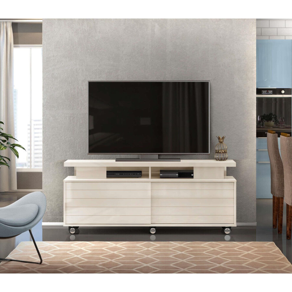 Wide Screen TV Cabinet Television Stand Unit Glossy White Sliding Door