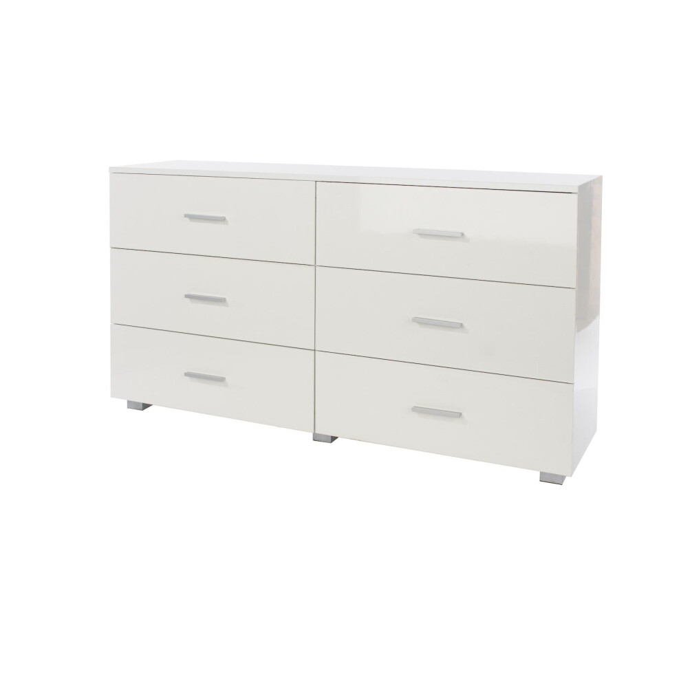 Chest of Drawers Large 3+3 Storage Drawers Bedroom Unit High Gloss White Finish