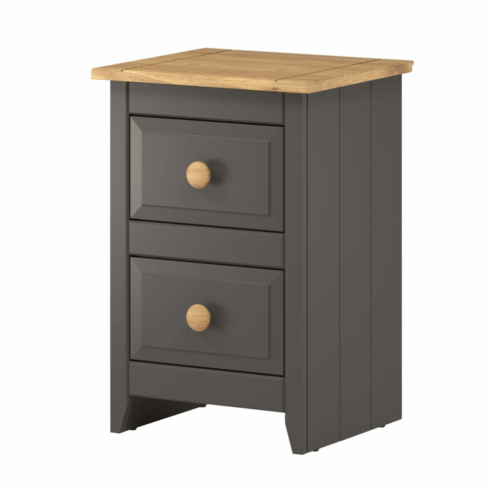 Bedside Cabinet 2 Drawer Bedroom Side Table Pine Top Nightstand Grey Two Tone