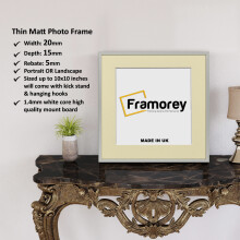 (Silver With Ivory Mount, 40x40CM Pic (50x50CM Frame)) Square Size Thin Matt Silver Picture Frame Wall Art Frames Flat Wooden Effect Poster Frame