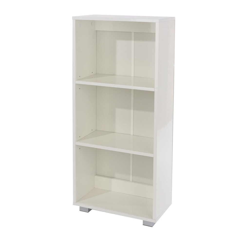 3 Tier Low Bookcase Display Unit DVD Book CD Storage High Gloss White Finish