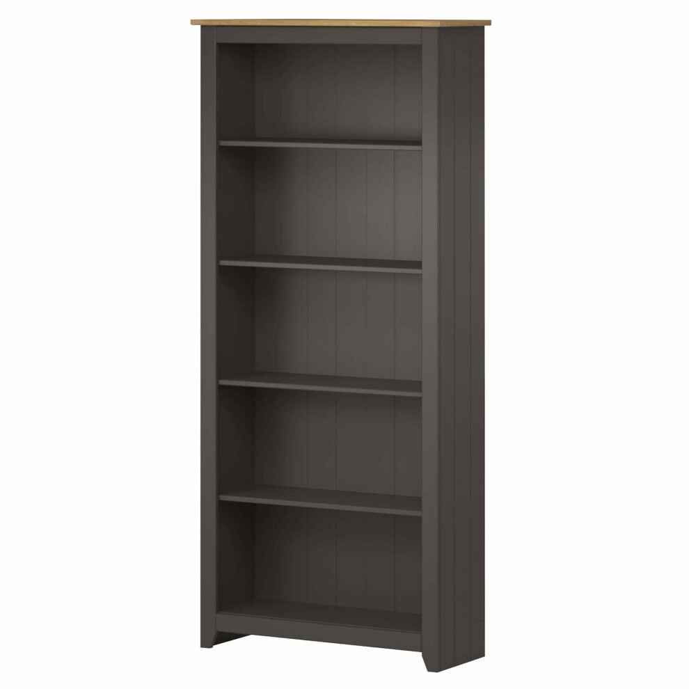 Tall Display Bookcase with Solid Pine Top Kitchen Bathroom Storage Cabinet Grey