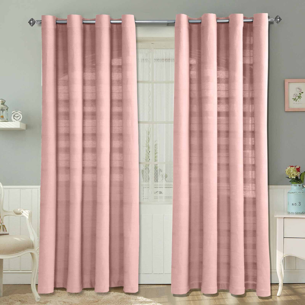 Homescapes (W 137Cm X Drop 137Cm, ) Cotton Rajput Ribbed Curtain Pair Pink