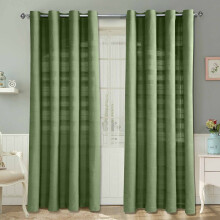 (W 167cm x Drop 182cm, Dark Olive) Cotton Rajput Ribbed Curtain Pair