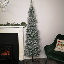 6.5ft (2m) Snow Flocked PVC Spruce Pine Slim Christmas Tree in Green