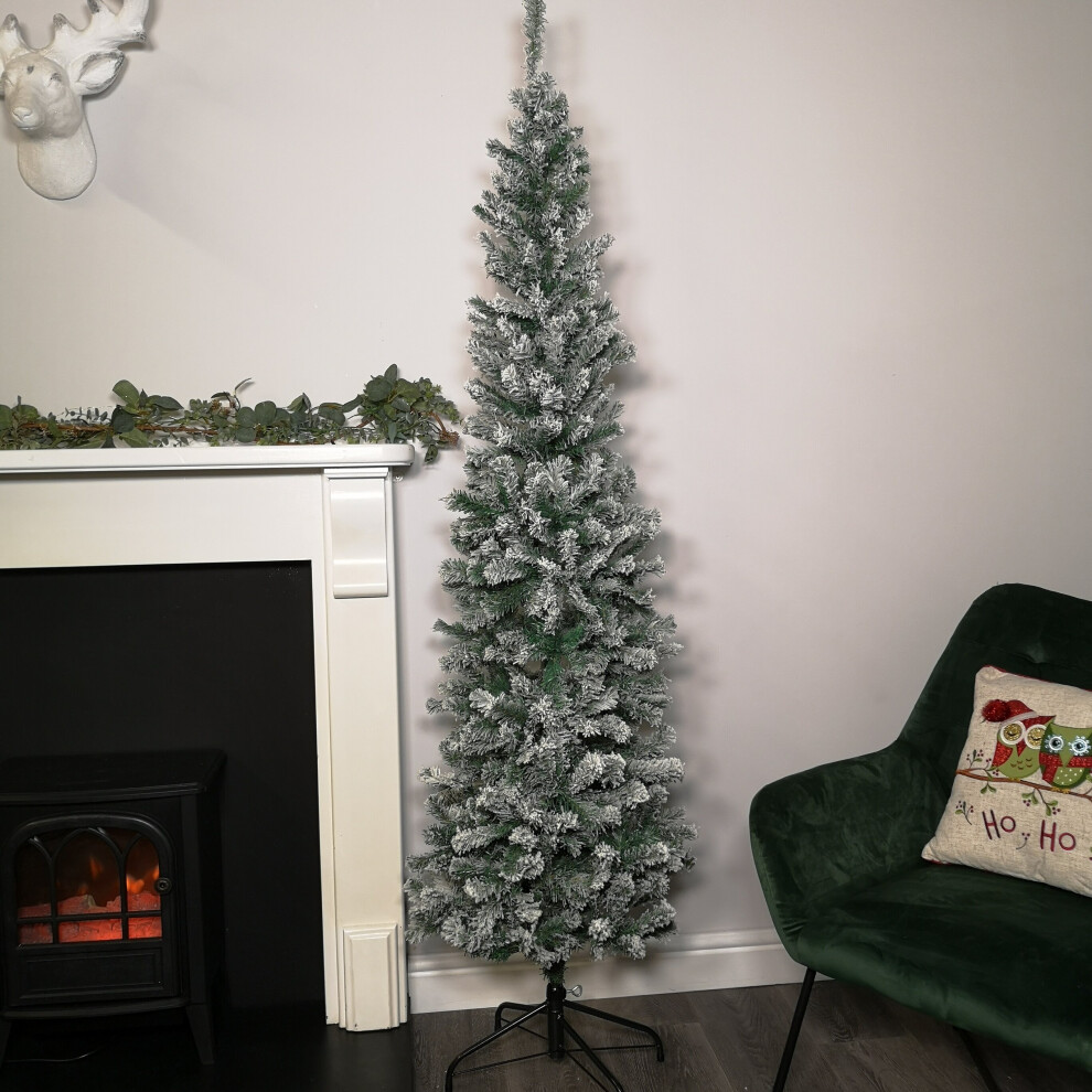 Samuel Alexander 6.5Ft (2M) Snow Flocked Pvc Spruce Pine Slim Christmas Tree In Green