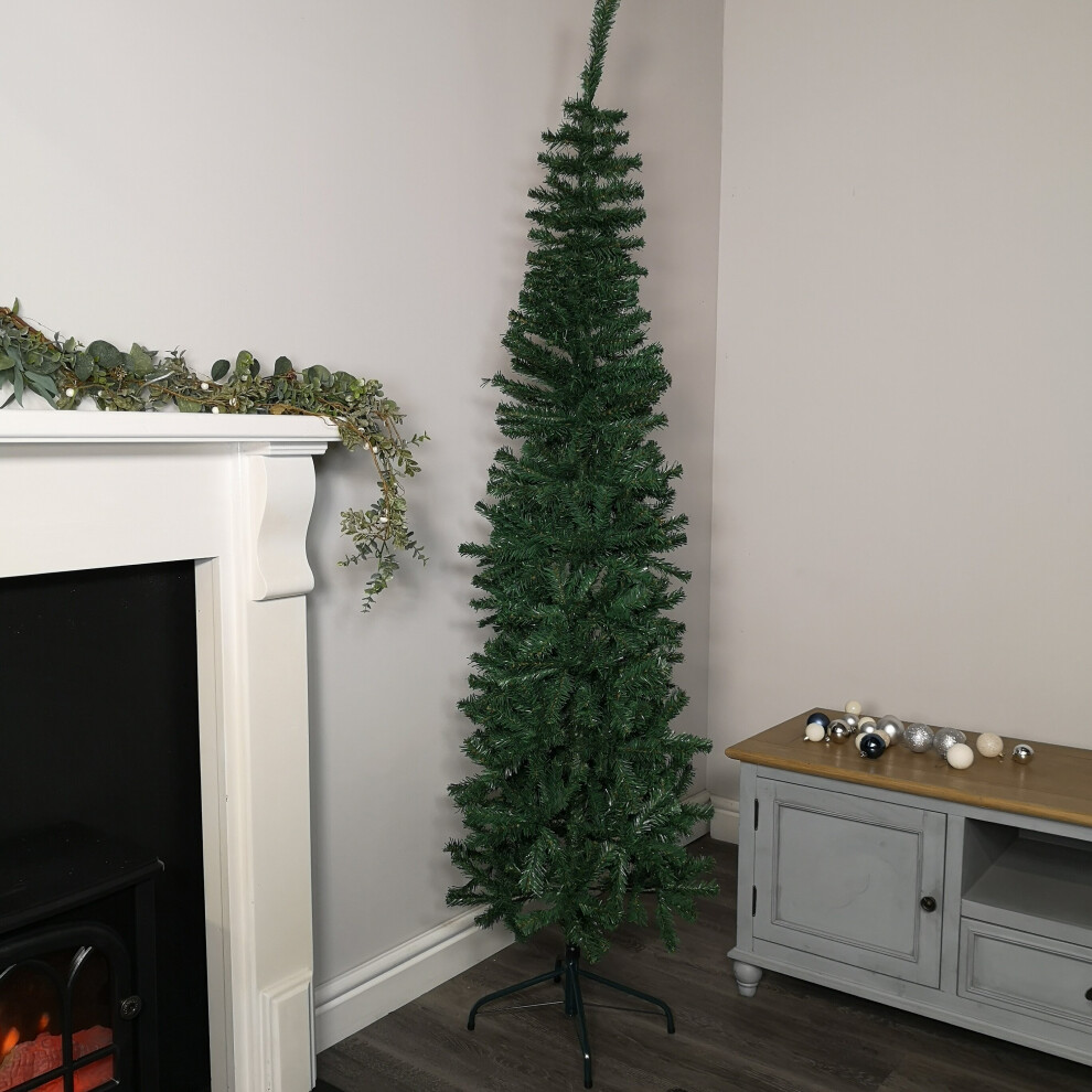 6.5ft (2m) Plain Green Pencil Style PVC Spruce Pine Slim Christmas Tree with Stand