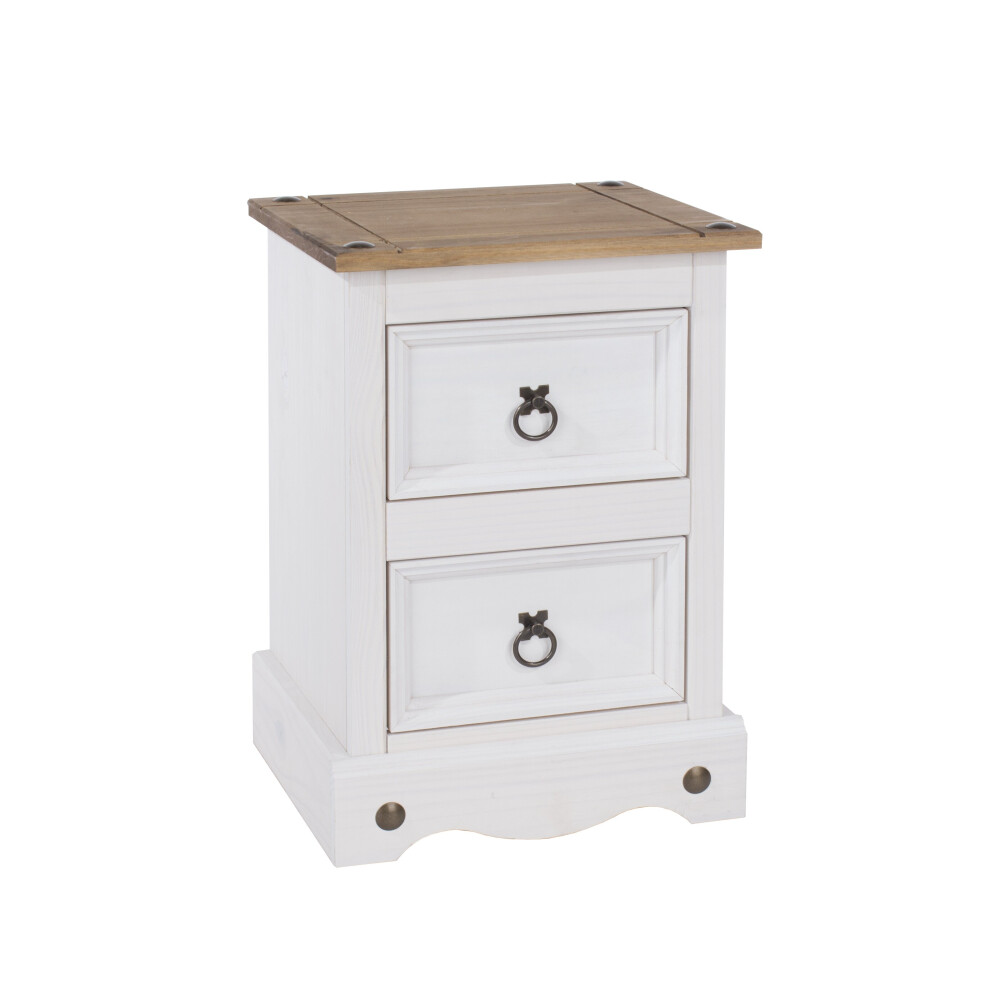 White Corona Pine Bedside Cabinet 2 Drawer Bedroom Side Table Nightstand