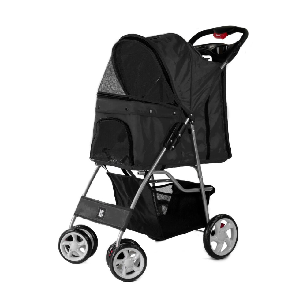 (Black Pet Stroller) KCT Hooded Pet Strollers for Small to Medium Sized Pets