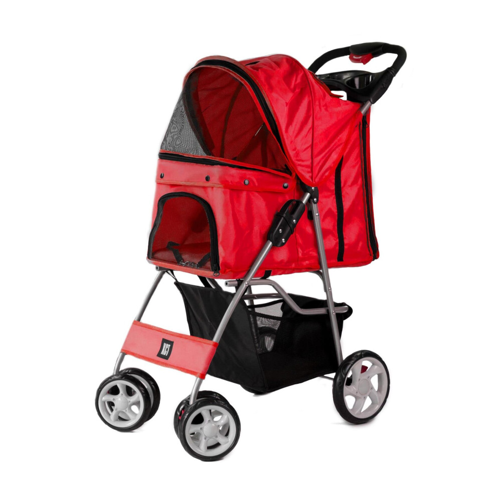 (Red Pet Stroller) KCT Hooded Pet Strollers for Small to Medium Sized Pets