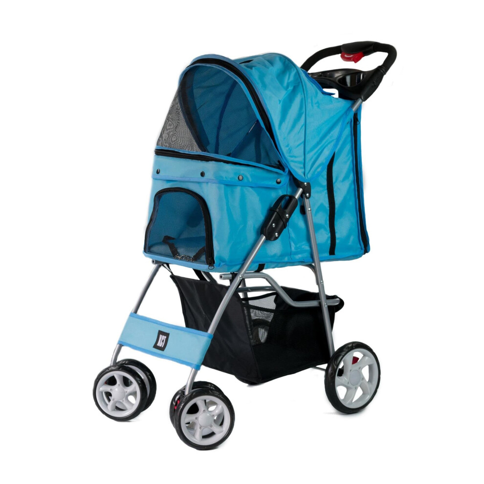 (Blue Pet Stroller) KCT Hooded Pet Strollers for Small to Medium Sized Pets