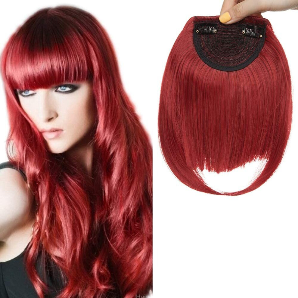 Sego One Piece Cute Bang Fringe Clip On Clip In Wig Front Bangs Straight Hair Extensions Synthetic - Dark Red