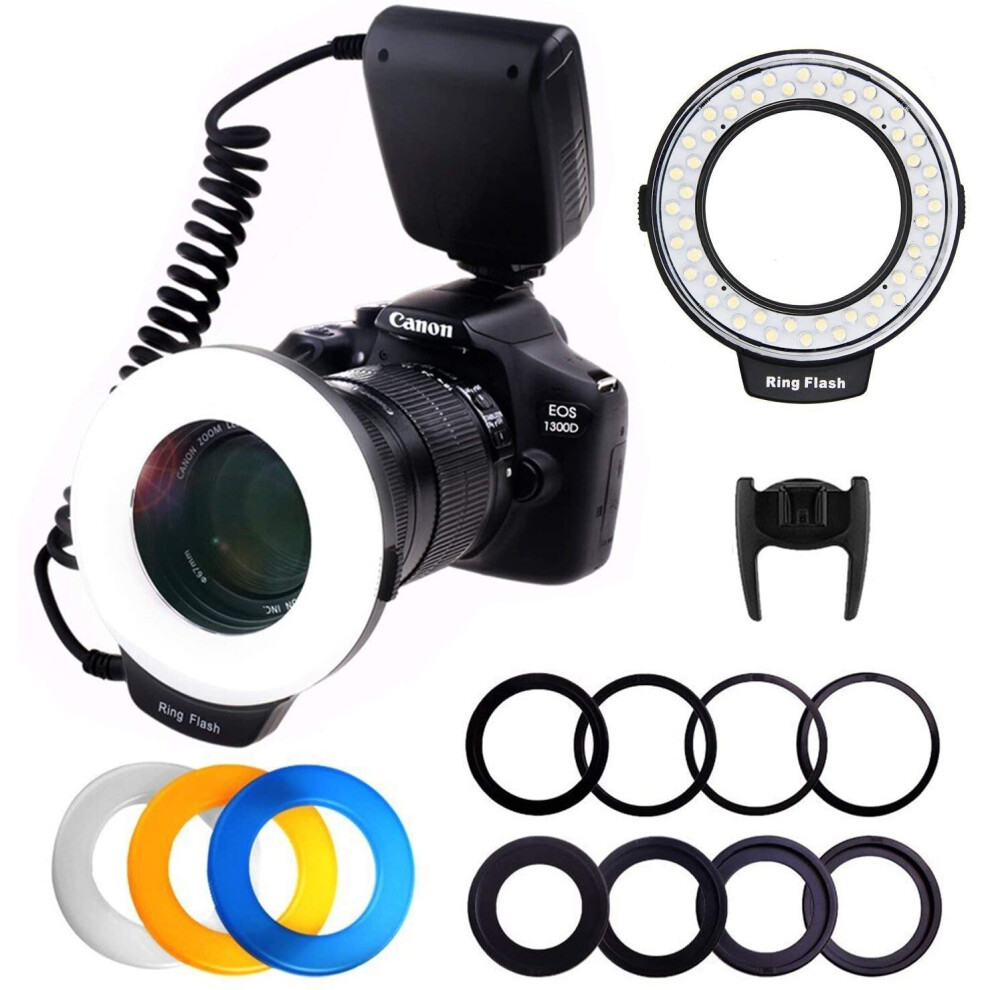 PLOTURE Flash Light with LCD Display Adapter Rings and Flash Diff-Users for Canon Nikon and Other DSLR Cameras