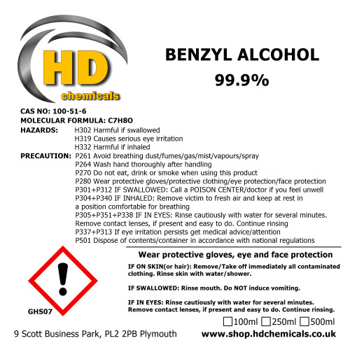 (500ml) Benzyl Alcohol 99.9% preservative solvent Quality 1