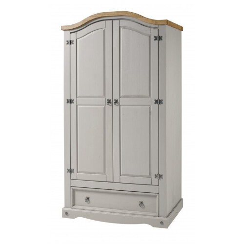 Mercers Furniture Corona Grey Wax 2 Door 1 Drawer Arch Top Wardrobe Solid Wood Pine
