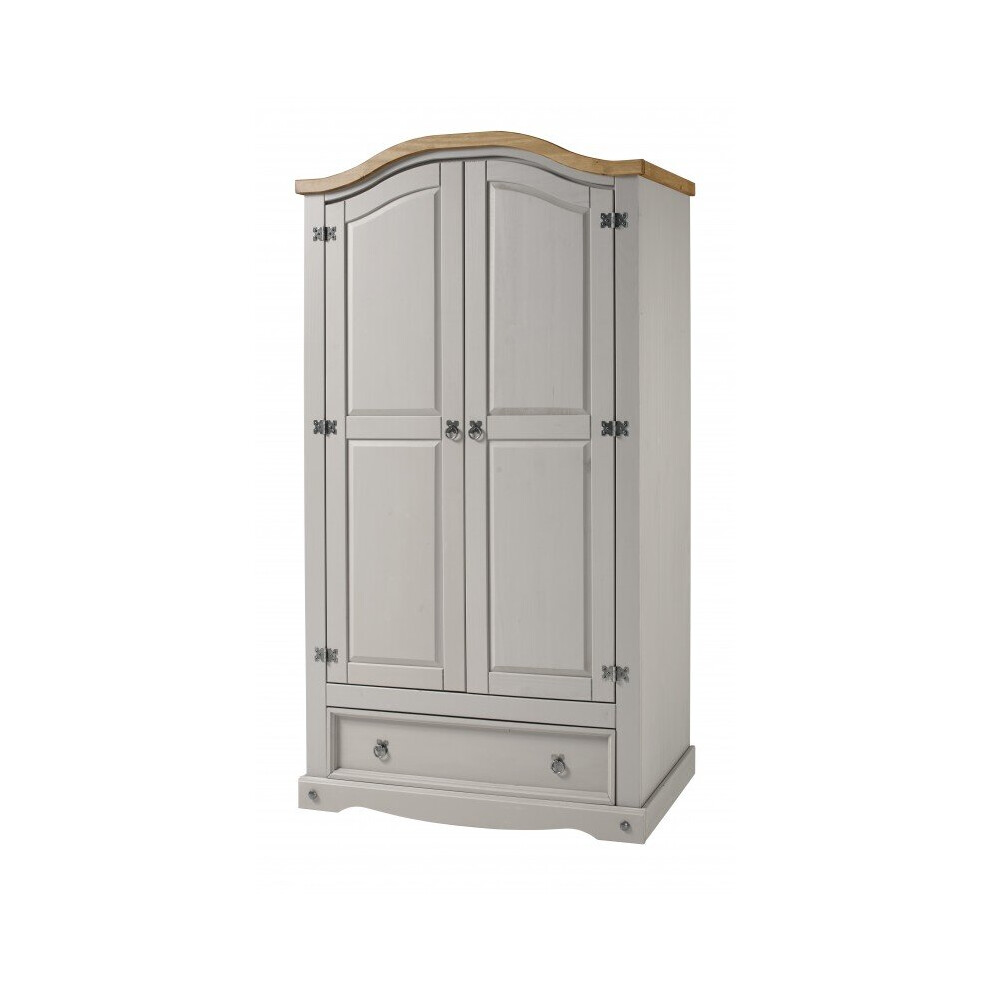 Mercers Furniture Corona Wax 2 Door 1 Drawer Arch Top Wardrobe Bedroom Furniture Grey