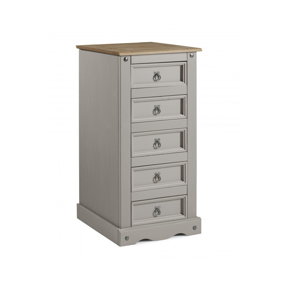 B&Q -  Corona Grey 5 Drawer Narrow Chest Solid Wood Mexican Pine - Image 2