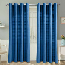 (W 137cm x Drop 137cm, Blue) Cotton Rajput Ribbed Curtain Pair