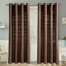 (W 137cm x Drop 137cm, Chocolate Brown) Cotton Rajput Ribbed Curtain Pair