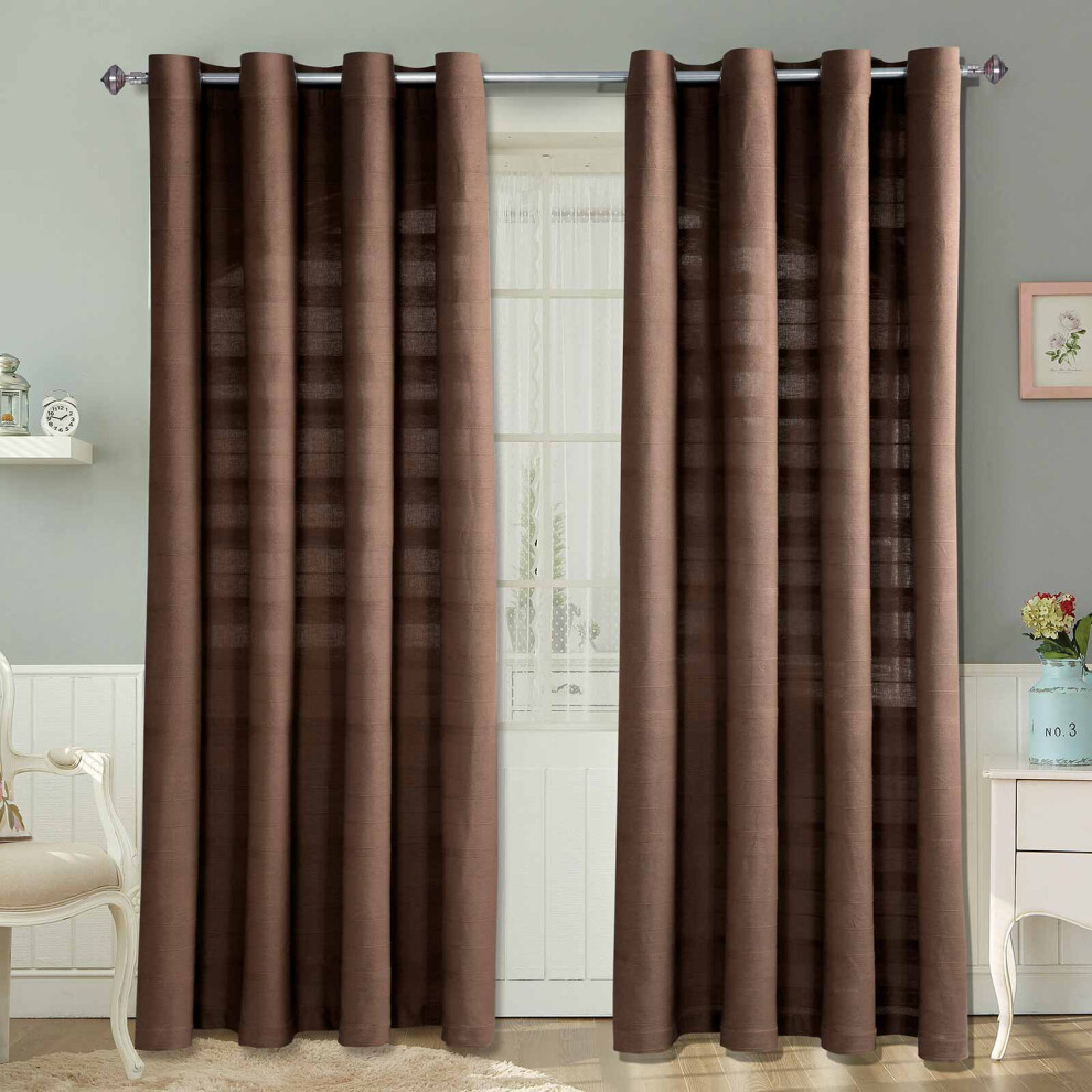 Homescapes (W 137Cm X Drop 137Cm, Chocolate ) Cotton Rajput Ribbed Curtain Pair Brown