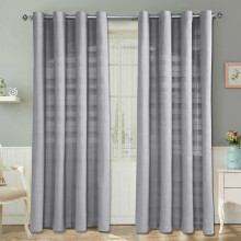(W 137cm x Drop 137cm, Silver Grey) Cotton Rajput Ribbed Curtain Pair