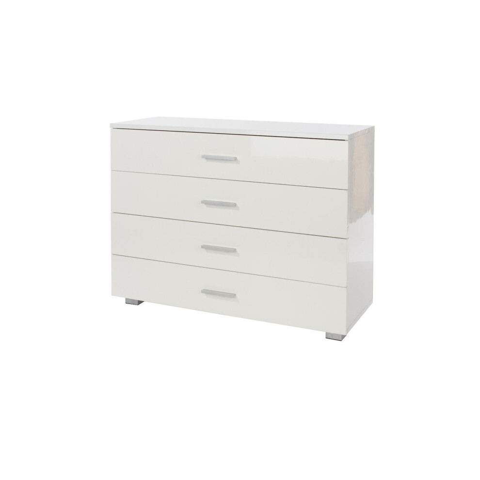 Chest of Drawers Cabinet High Gloss Finish White 4 Wide Drawers Clothes Storage