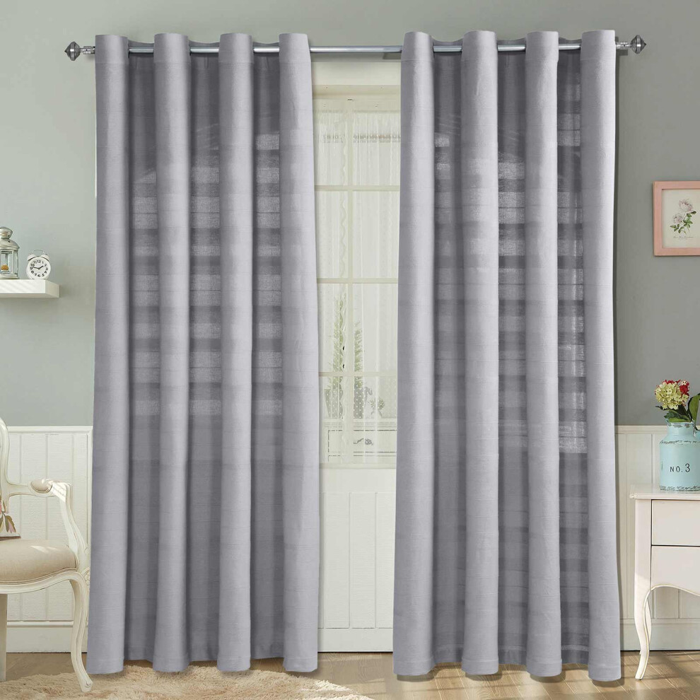 Homescapes (W 167Cm X Drop 182Cm, Silver Grey) Cotton Rajput Ribbed Curtain Pair Silver,Grey