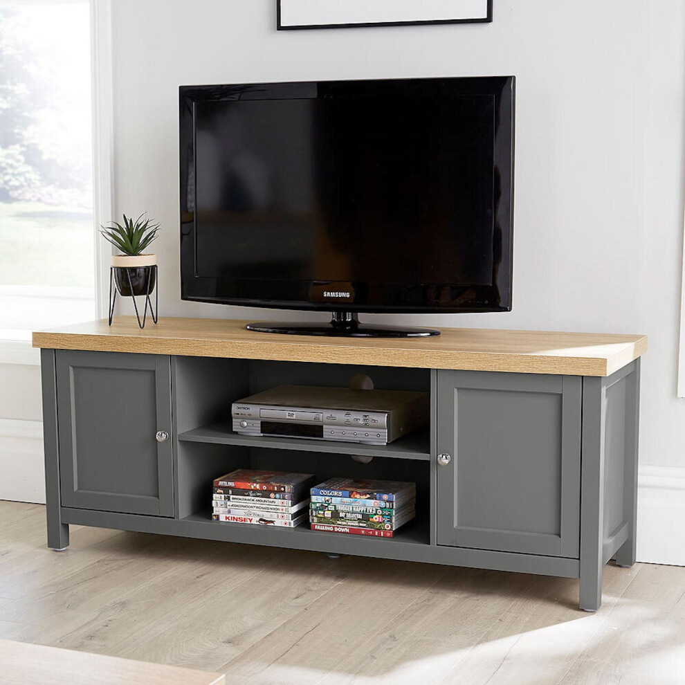 TV Stand 2 Door Cabinet Television Unit 36mm Oak Top Two Tone Shelf