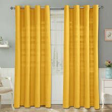 (W 167cm x Drop 182cm, Yellow) Cotton Rajput Ribbed Curtain Pair