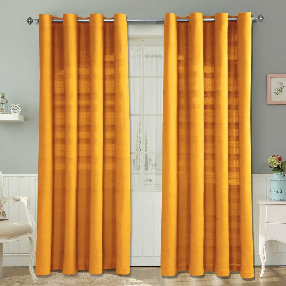 (W 167cm x Drop 182cm, Mustard Yellow) Cotton Rajput Ribbed Curtain Pair