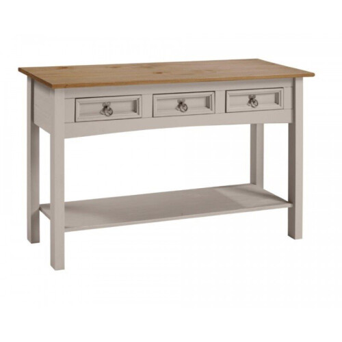 Mercers Furniture Corona Grey Wax 3 Drawer Console Table Solid Pine Furniture 1