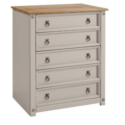 Mercers Furniture Corona Grey Wax Small 5 Drawer Chest Solid Wooden Pine bedroom 1