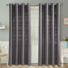(W 167cm x Drop 228cm, Charcoal Grey) Cotton Rajput Ribbed Curtain Pair
