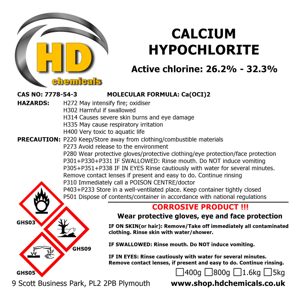 (SAMPLE) Calcium Hypochlorite 26.2 - 32.3 g/100g