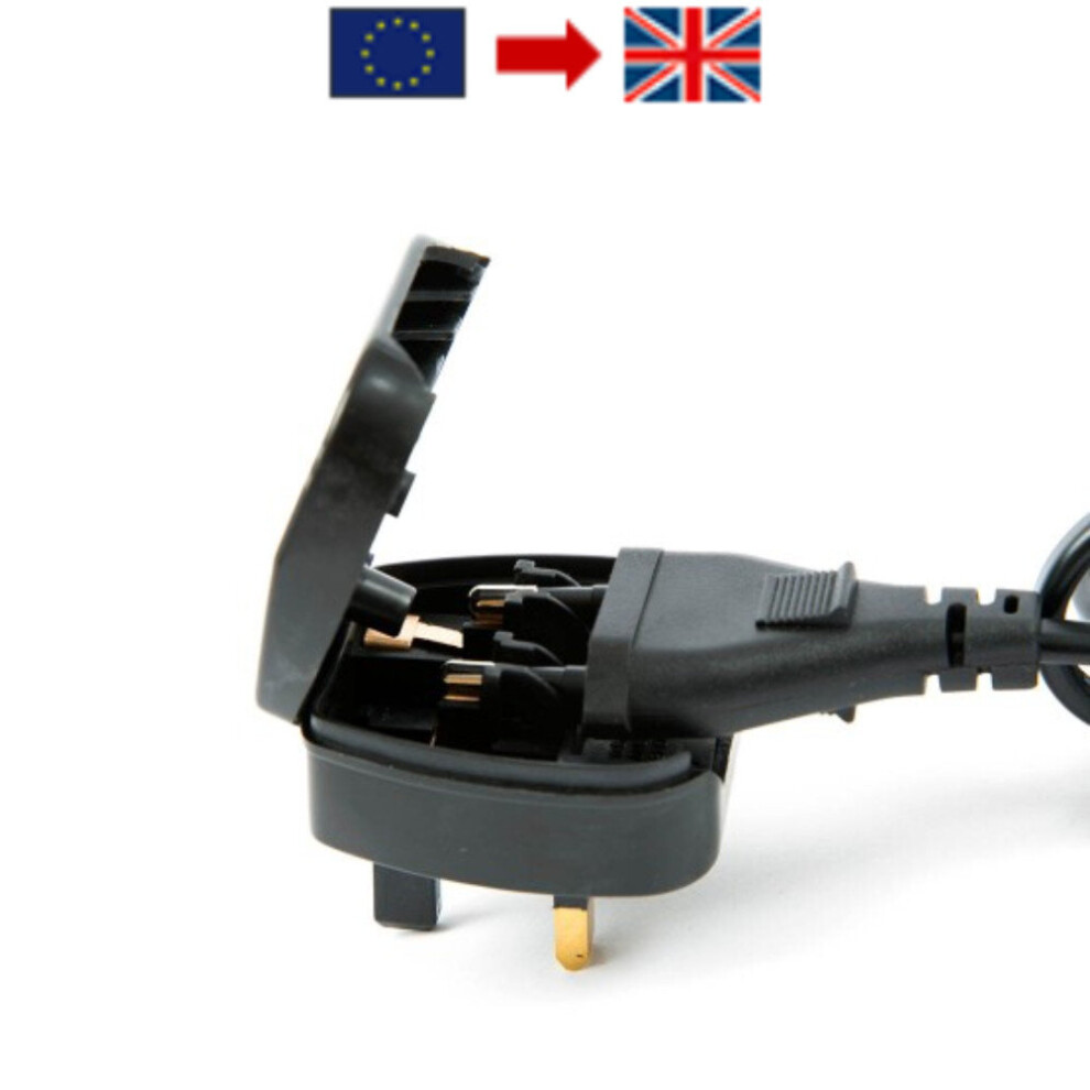 Euro EU 2 Pin to UK 3 Pin Plug Converter Adapter Black - Travel Adapter- BSI Approved