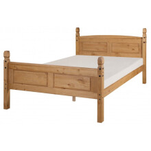Corona 4'0 High Foot End Bed Frame – Solid Pine, Hand-Waxed Finish, Mexican Rustic Style with Antique Metal Fittings