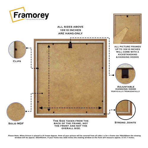 (Walnut, 24x24 Inch) Square Size Thin Matt Walnut Picture Frame Wall Art Frames Flat Wooden Effect Poster Frame 2