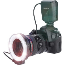 FC-100 Portable LED Macro Ring Flash 5500K Adjustment Brightness Speedlite Video Camera Fill Light Kit with 8 Adapters Ring and Controller for Canon