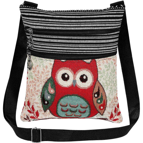 Tinksky Canvas Crossbody Bag Hobo Zipper Bag Shoulder Bag Messenger Bag Owl Printed Bohemian Satchel Women Shopping Pouch