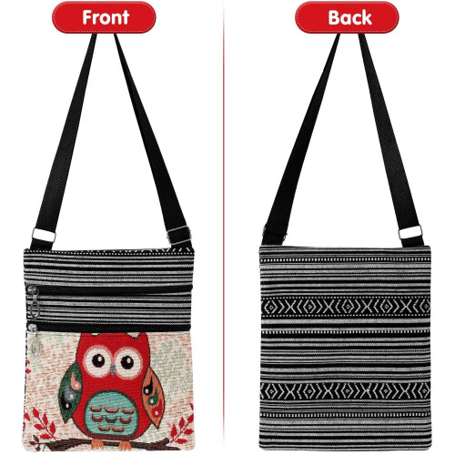 Tinksky Canvas Crossbody Bag Hobo Zipper Bag Shoulder Bag Messenger Bag Owl Printed Bohemian Satchel Women Shopping Pouch 2