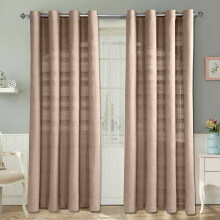(W 117cm x Drop 182cm, Beige) Cotton Rajput Ribbed Curtain Pair