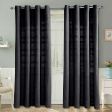 (W 137cm x Drop 137cm, Black) Cotton Rajput Ribbed Curtain Pair