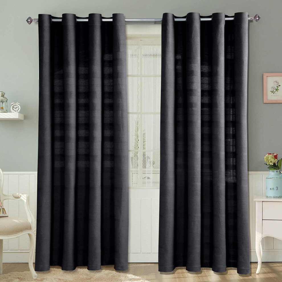Homescapes (W 137Cm X Drop 137Cm, ) Cotton Rajput Ribbed Curtain Pair Black