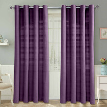 (W 167cm x Drop 228cm, Purple) Cotton Rajput Ribbed Curtain Pair
