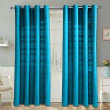 (W 137cm x Drop 137cm, Teal) Cotton Rajput Ribbed Curtain Pair